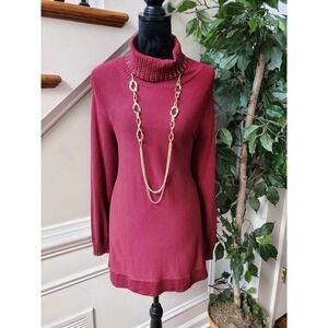 Alfani Women Solid Pink Rayon Long Sleeve Turtle Neck Casual Sweater Size Medium